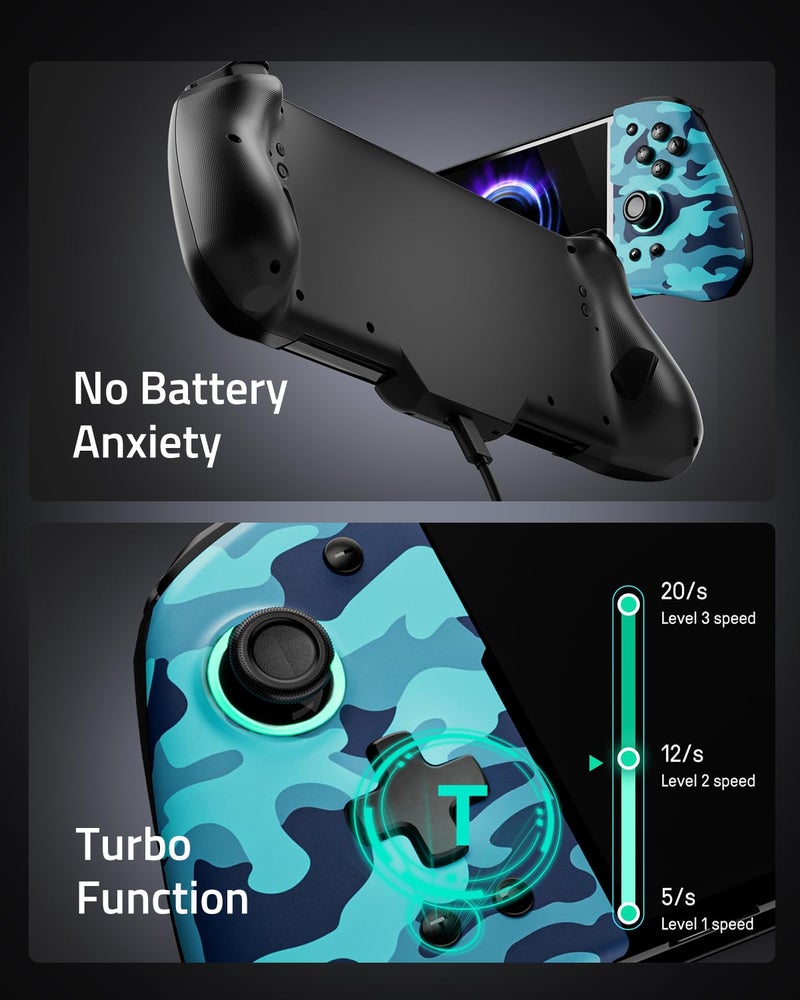 FUNLAB Switch Handheld Controller for Nintendo Switch Joycon Replacement, Camo Blue Switch Joypad Controller, Ergonomic One Piece Controles Customizable with Adjustable Color, Turbo, Mapping - Image 5